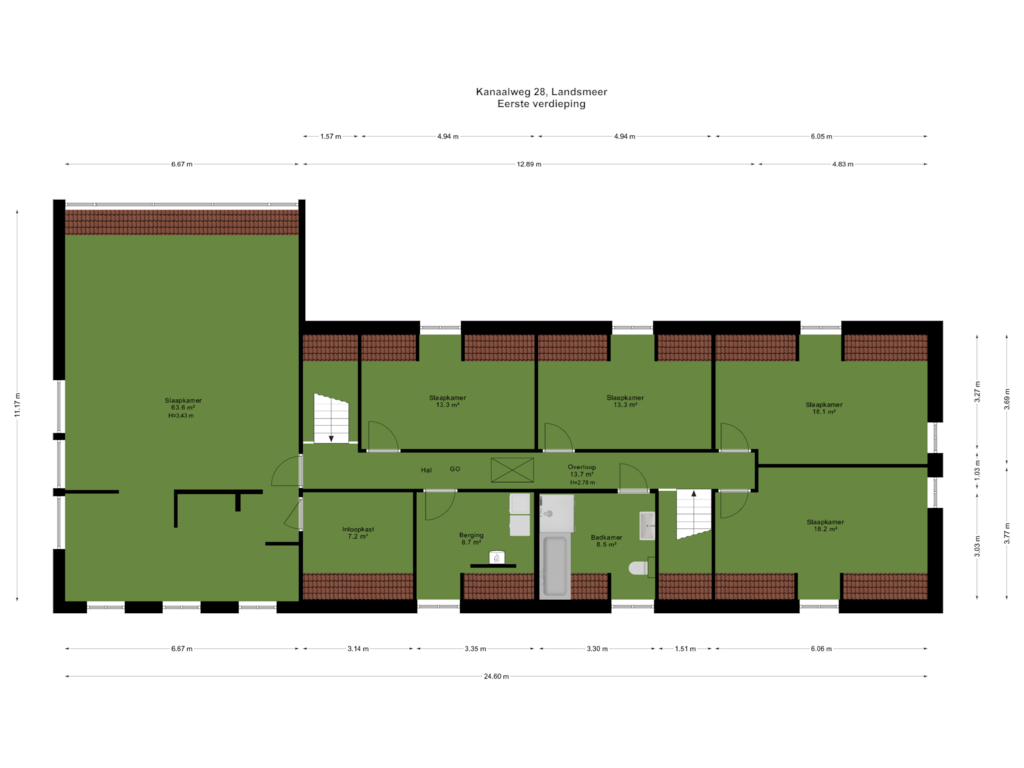 View floorplan of Eerste verdieping of Kanaalweg 28