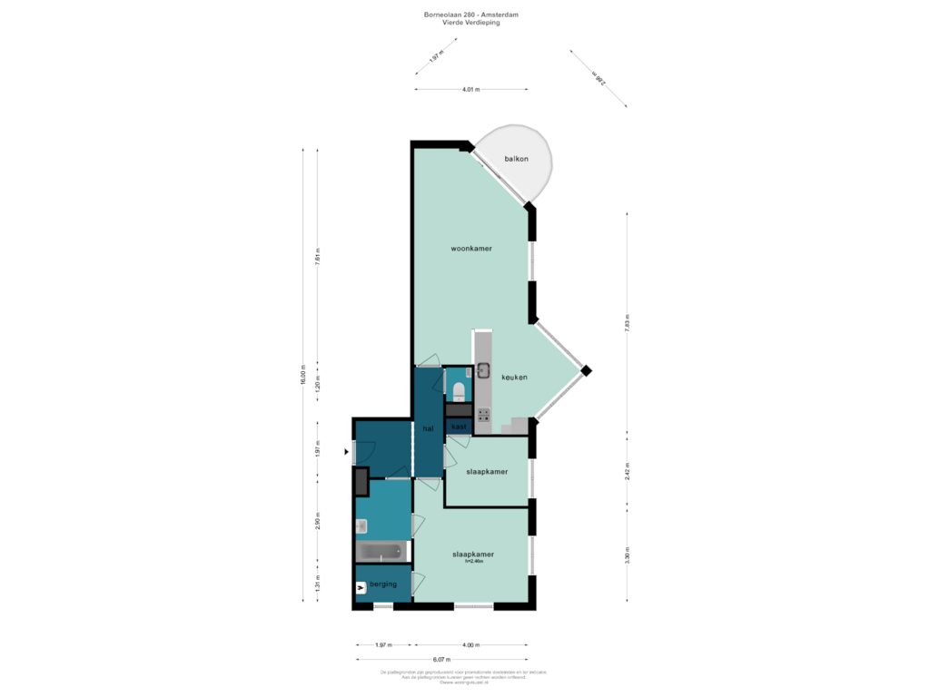 Bekijk plattegrond van VIERDE VERDIEPING van Borneolaan 280