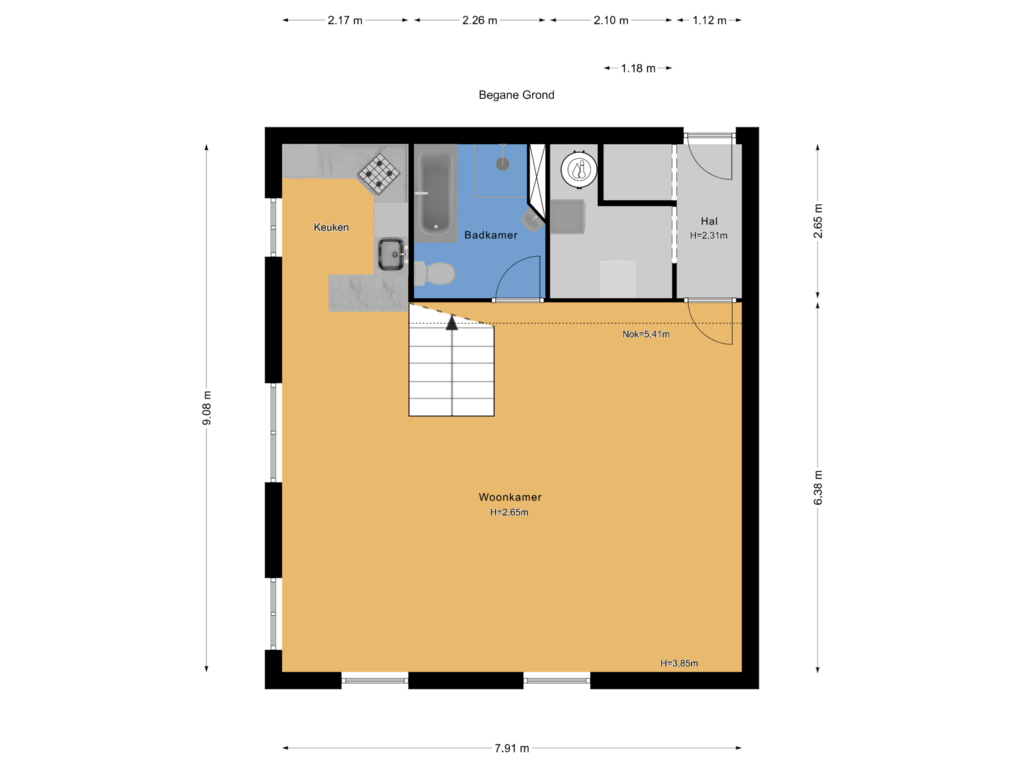 View floorplan of Begane Grond of Hooftskade 79