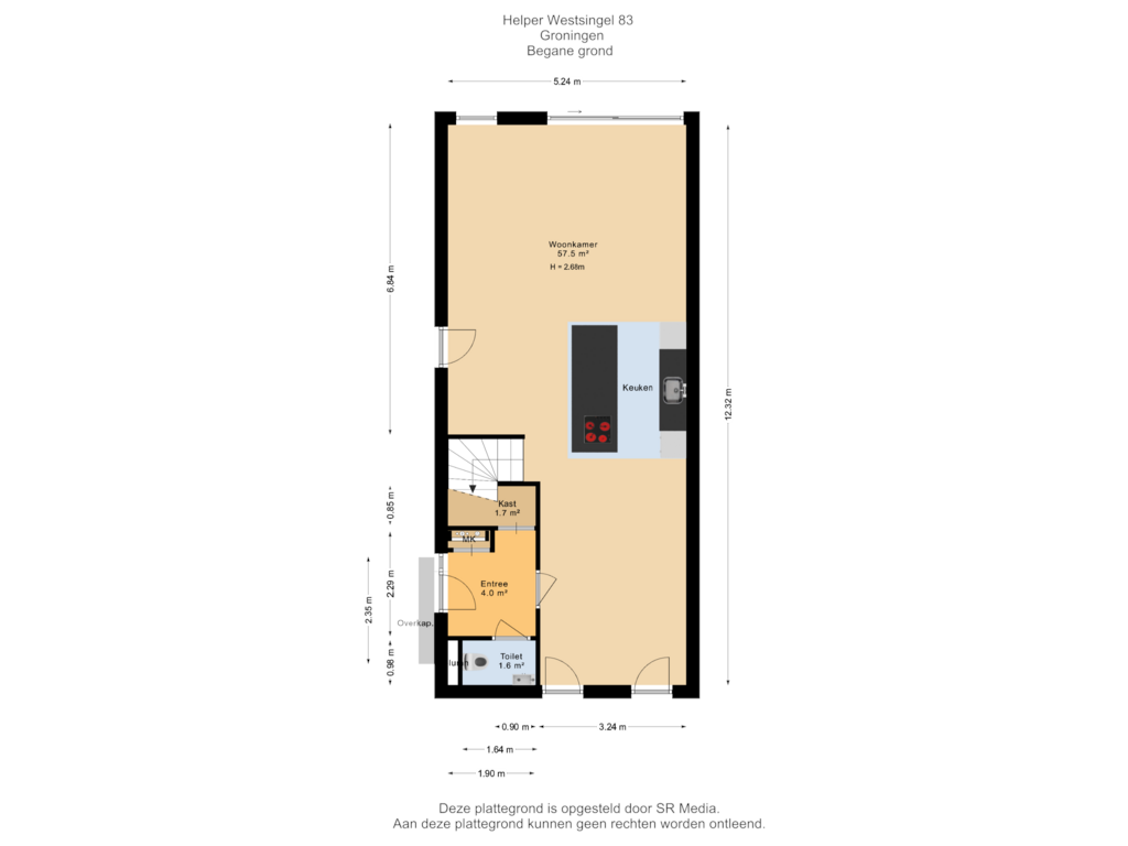 Bekijk plattegrond van Begane grond van Helper Westsingel 83