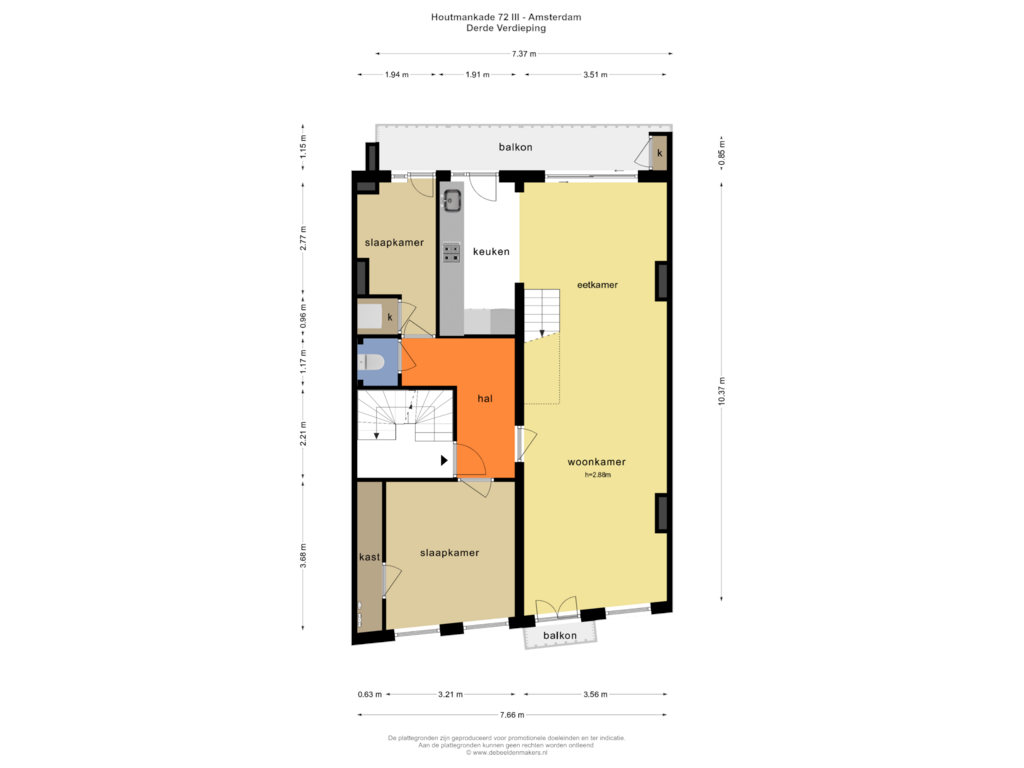 View floorplan of DERDE VERDIEPING of Houtmankade 72-3