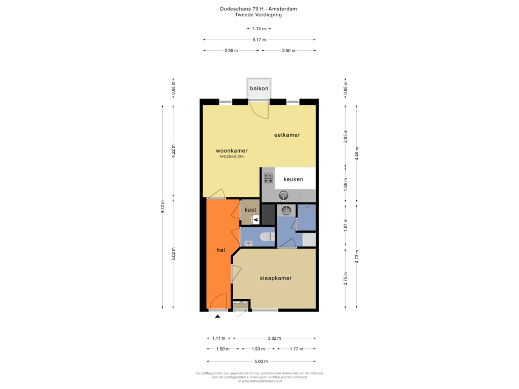 View floorplan of TWEEDE VERDIEPING of Oudeschans 79-H