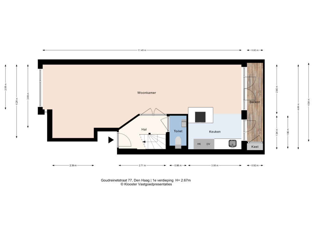 Bekijk plattegrond van 1e verdieping van Goudreinetstraat 77