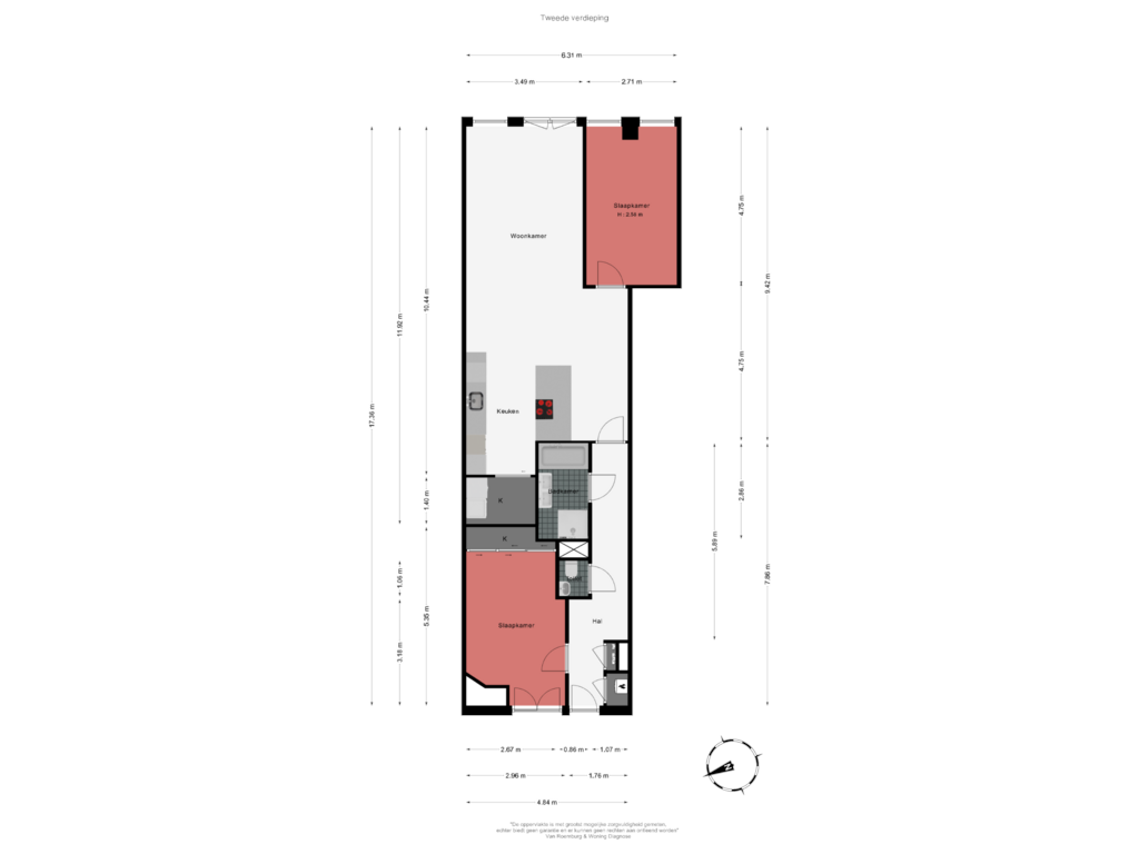 View floorplan of Tweede verdieping of Van Oldenbarneveldtstraat 52-A