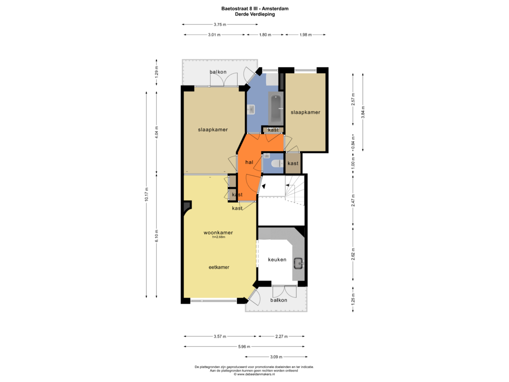 Bekijk plattegrond van DERDE VERDIEPING van Baetostraat 8-3