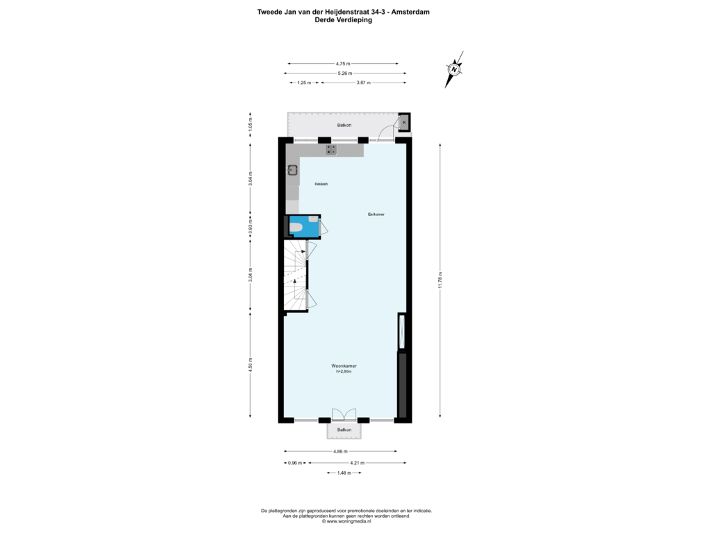 Bekijk plattegrond van 3e_verd van Tweede Jan van der Heijdenstraat 34-3