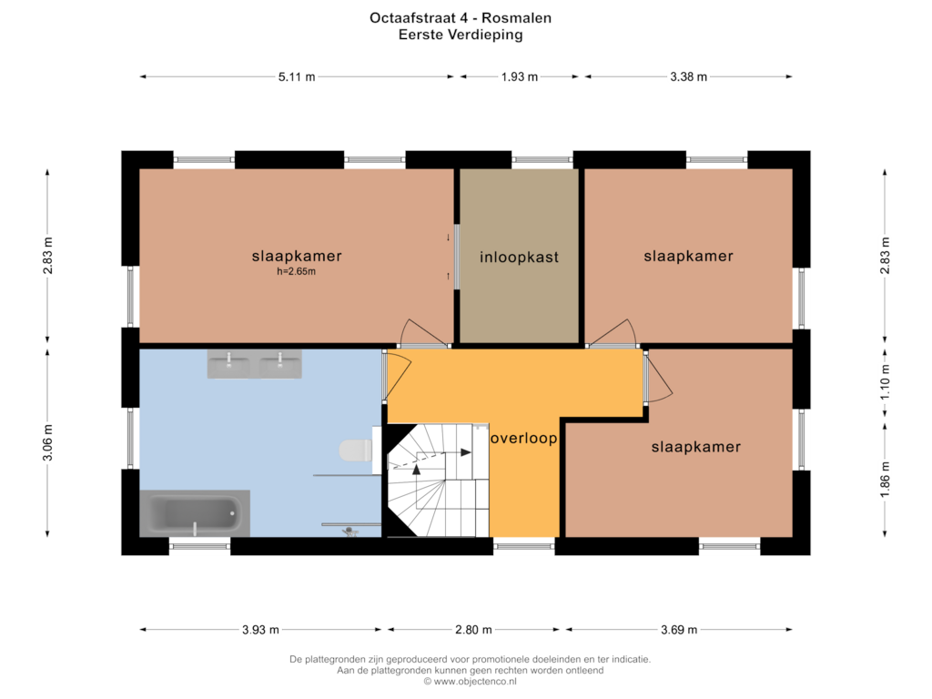 Bekijk plattegrond van EERSTE VERDIEPING van Octaafstraat 4