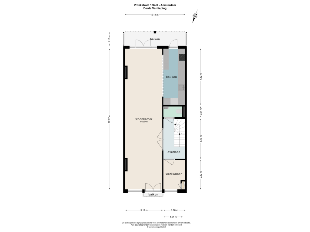 Bekijk plattegrond van DERDE VERDIEPING van Vrolikstraat 186-3