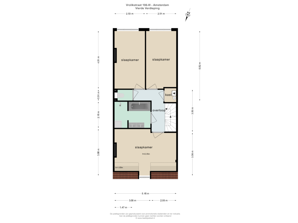 Bekijk plattegrond van VIERDE VERDIEPING van Vrolikstraat 186-3