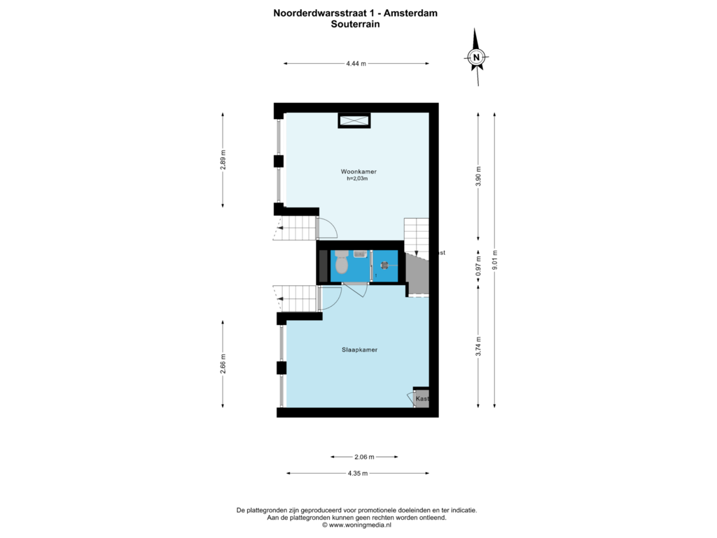 View floorplan of Souterrain of Noorderdwarsstraat 1