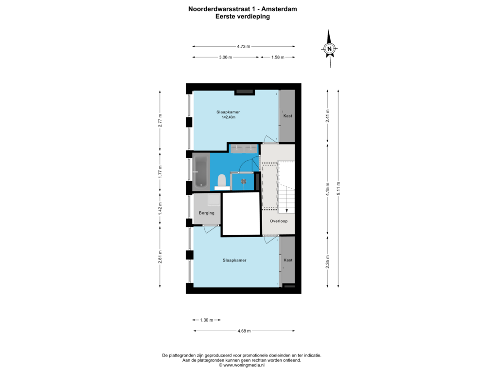 View floorplan of Eerste verdieping of Noorderdwarsstraat 1