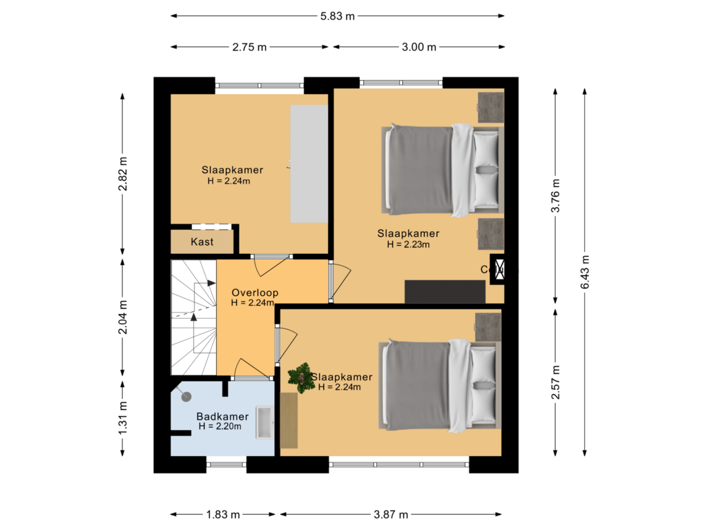 View floorplan of Eerste verdieping of Pastoor Grimmeltstraat 25