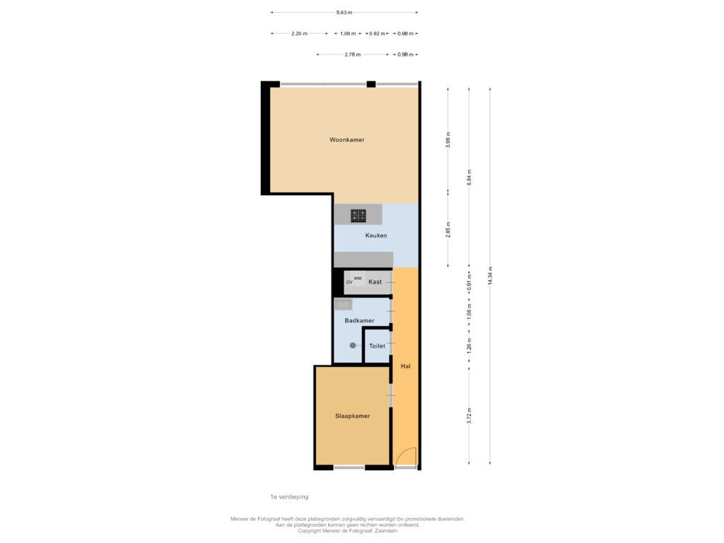 Bekijk plattegrond van 1e verdieping van Westzijde 9-A