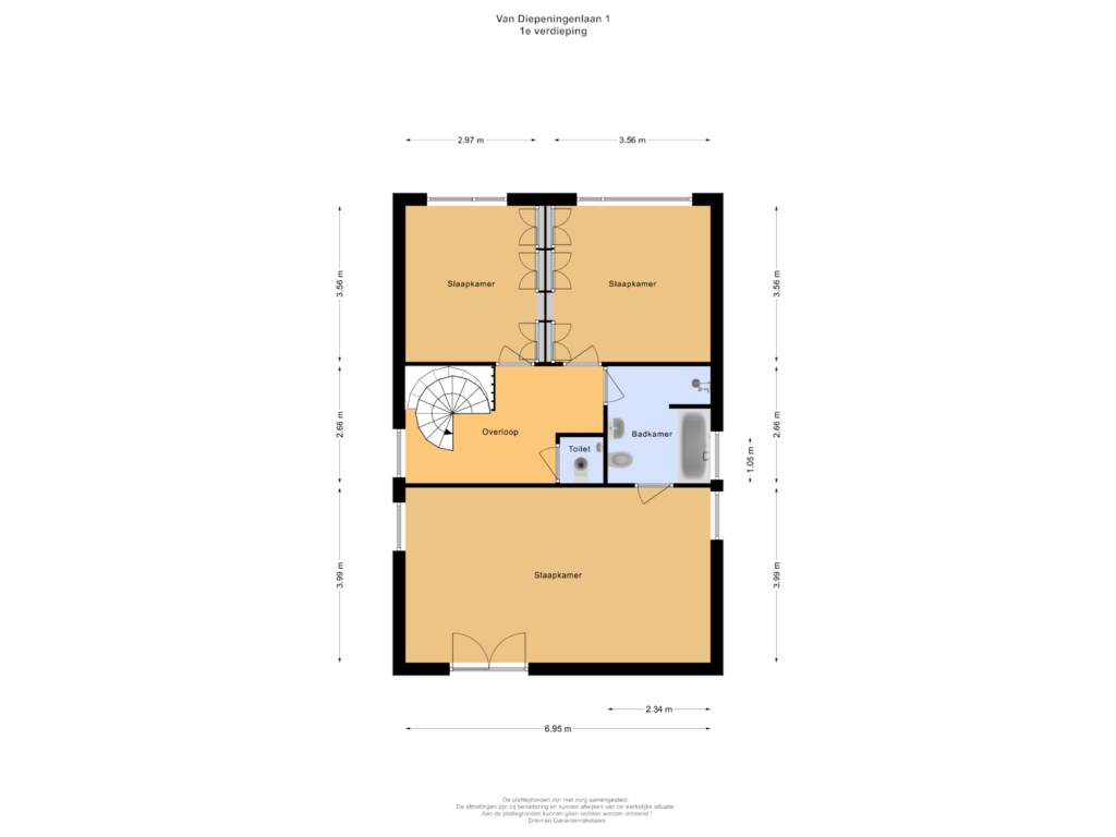 View floorplan of 1e verdieping of Van Diepeningenlaan 1