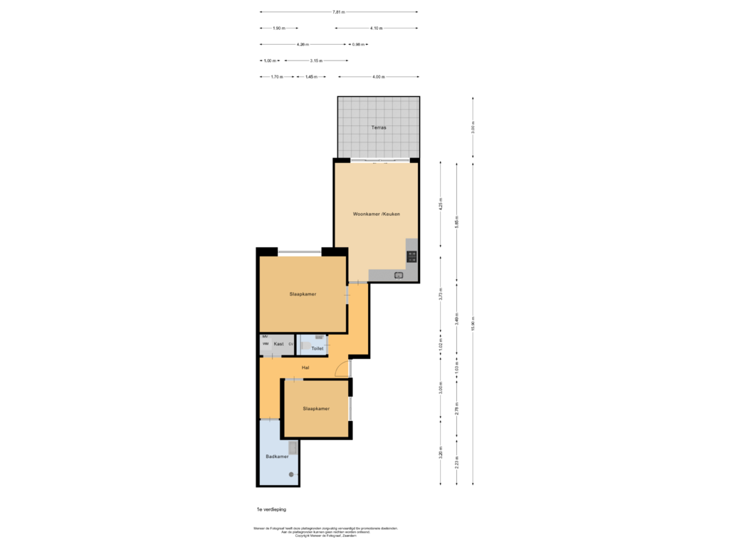 View floorplan of 1e verdieping of Westzijde 9-C