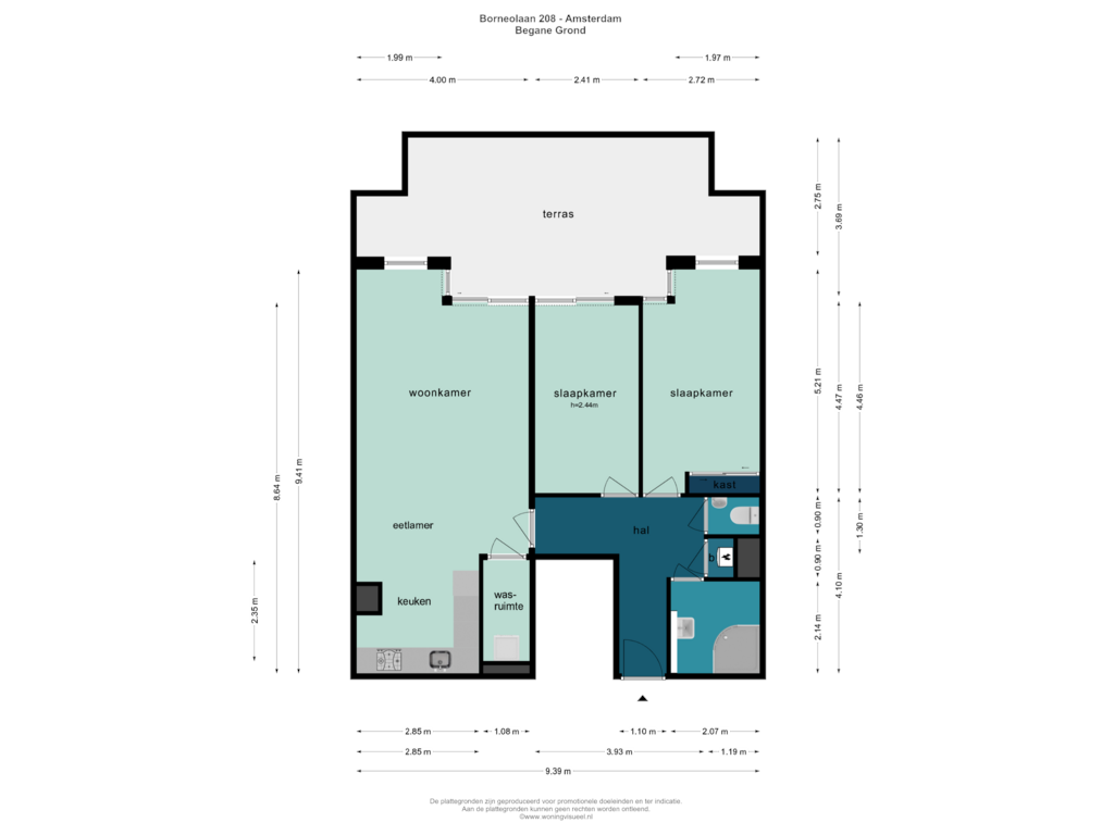 Bekijk plattegrond van BEGANE GROND van Borneolaan 208