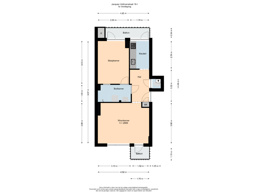 View floorplan of 3e Verdieping of Jacques Veltmanstraat 16-1