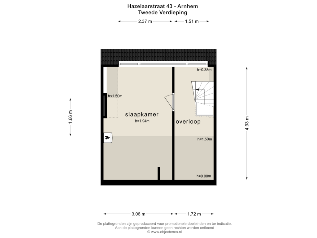 Bekijk plattegrond van TWEEDE VERDIEPING van Hazelaarstraat 43