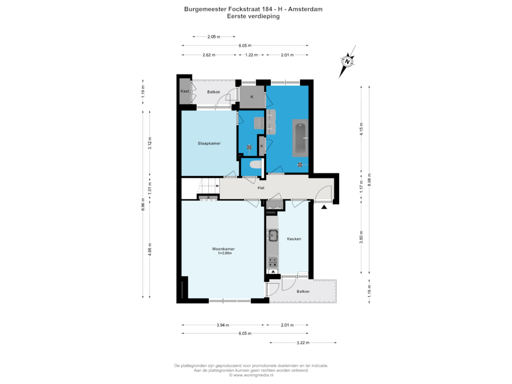 Bekijk plattegrond van Eerste verdieping van Burgemeester Fockstraat 184-H