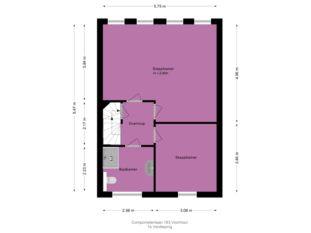 Bekijk plattegrond van 1e Verdieping van Componistenlaan 183