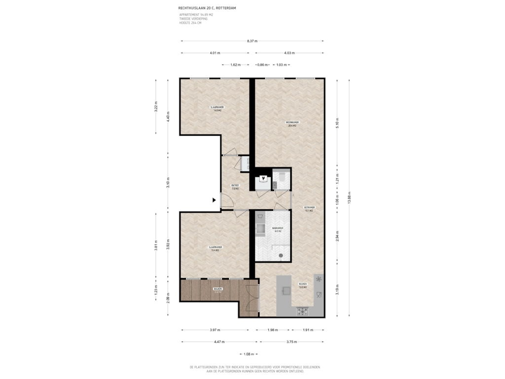 View floorplan of 2e verdieping of Rechthuislaan 20-C