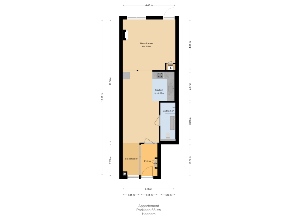 Bekijk plattegrond van Appartement van Parklaan 66-ZW