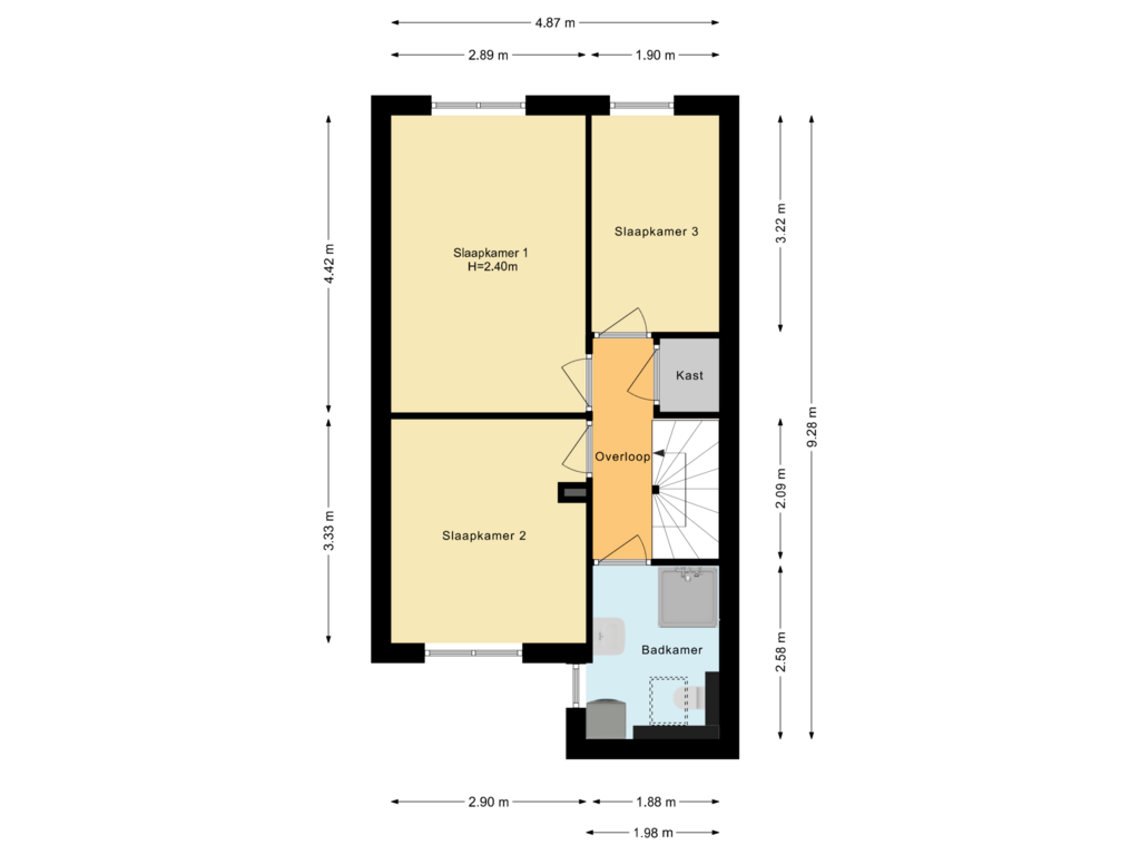 View floorplan of Eerste verdieping of Stempelmakerstraat 22