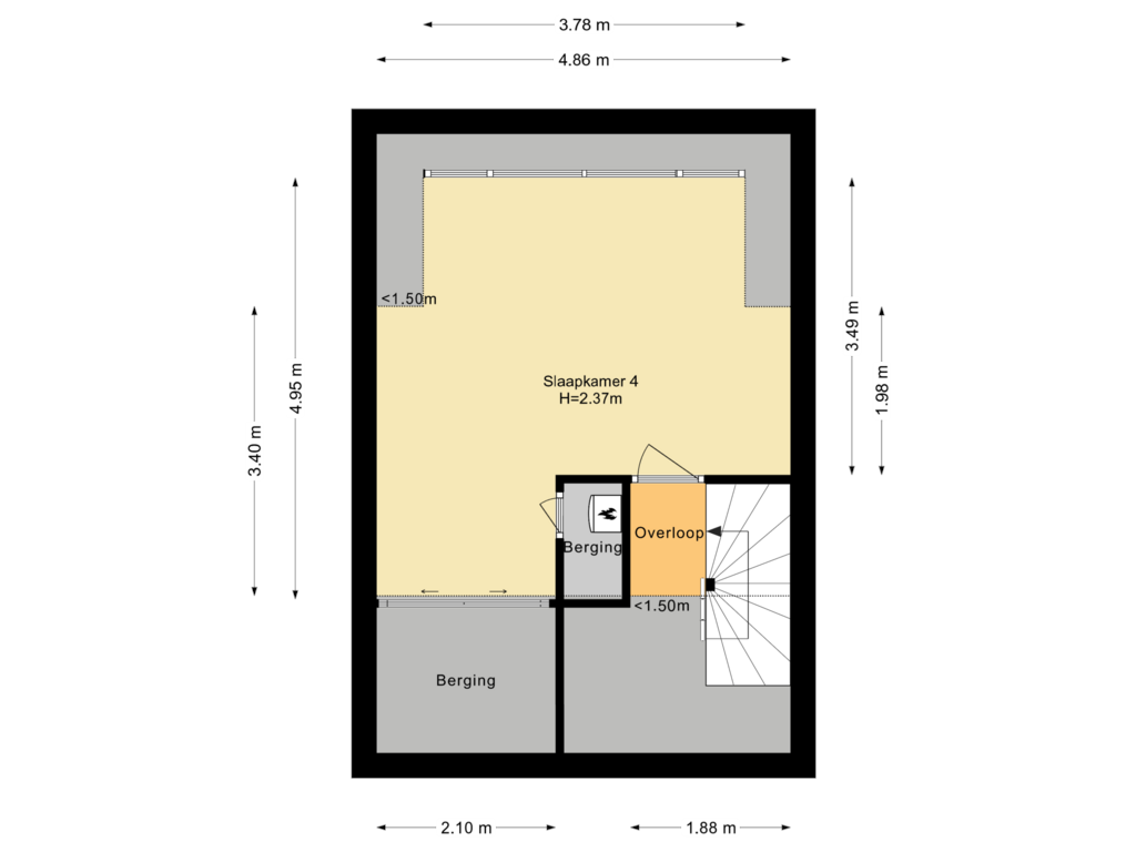 View floorplan of Tweede verdieping of Stempelmakerstraat 22