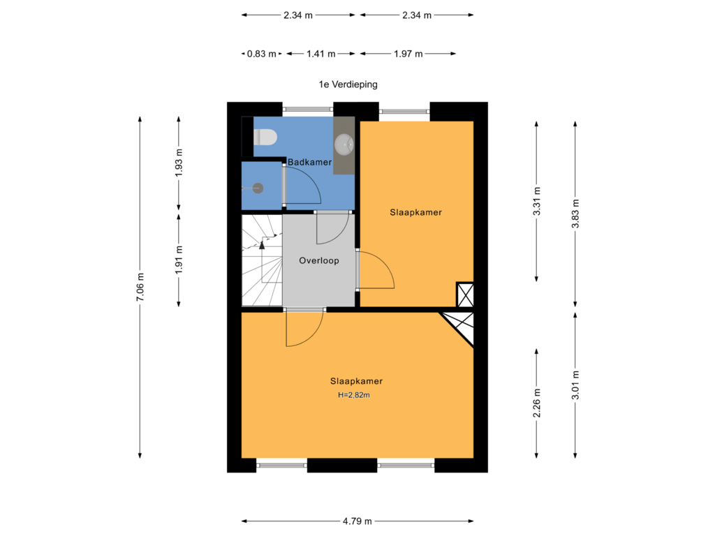 View floorplan of 1e Verdieping of Herderslaan 13