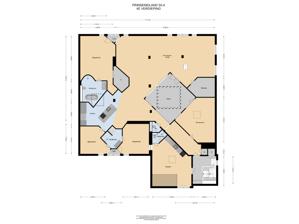 Bekijk plattegrond van 4E Verdieping van Prinseneiland 50-4