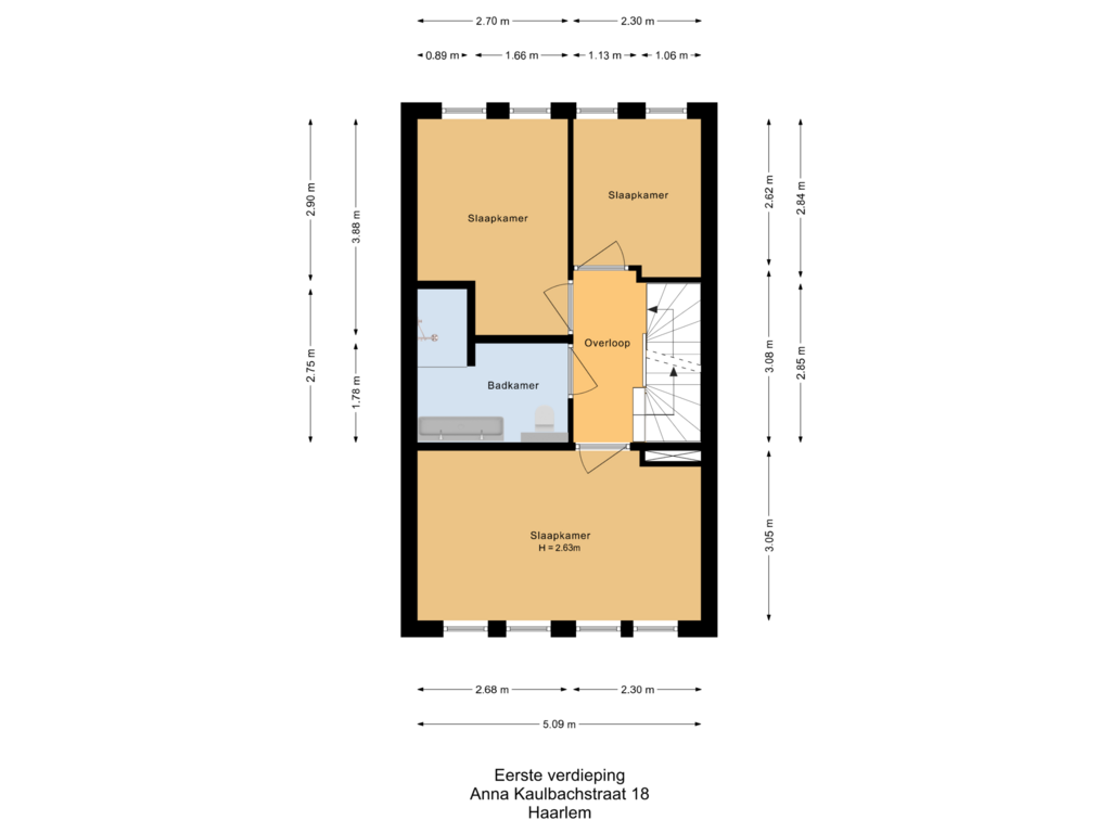 View floorplan of Eerste verdieping of Anna Kaulbachstraat 18