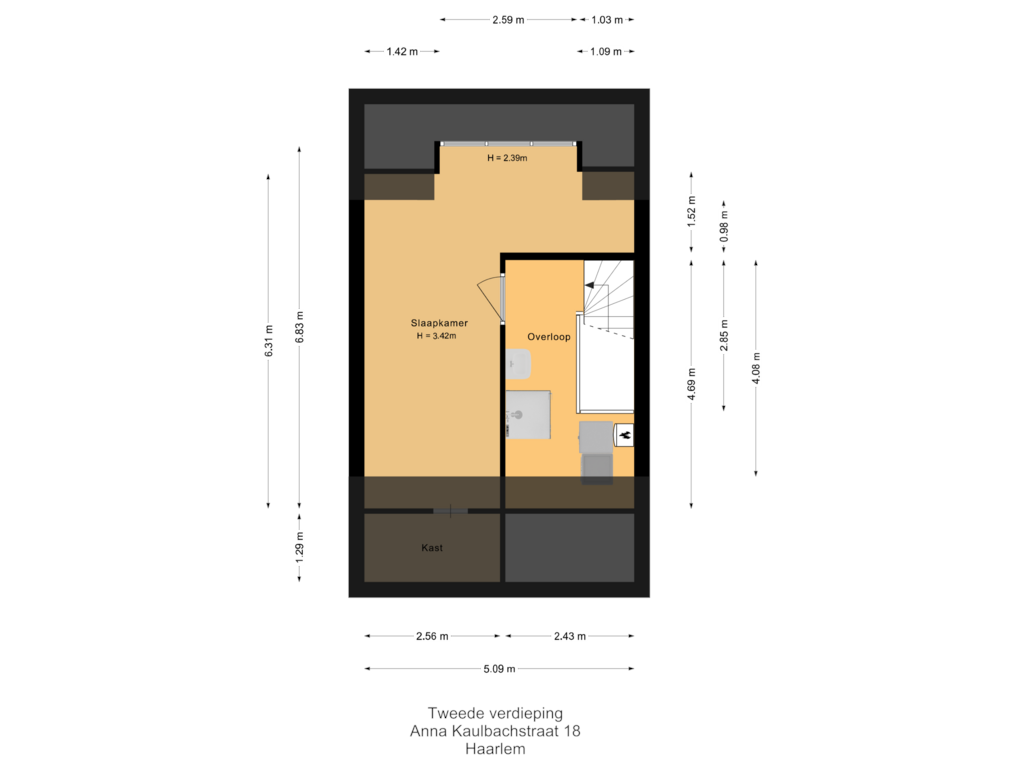 View floorplan of Tweede verdieping of Anna Kaulbachstraat 18