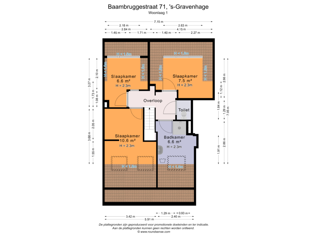 View floorplan of Woonlaag 1 of Baambruggestraat 71