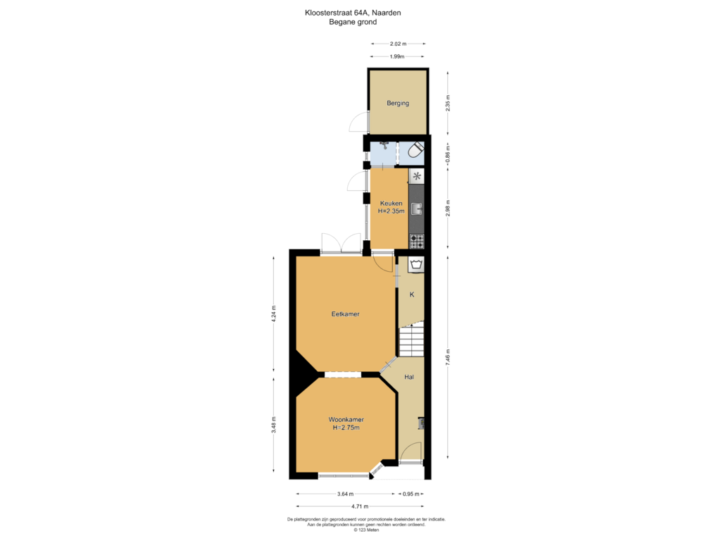 Bekijk plattegrond van Begane grond van Kloosterstraat 64-A