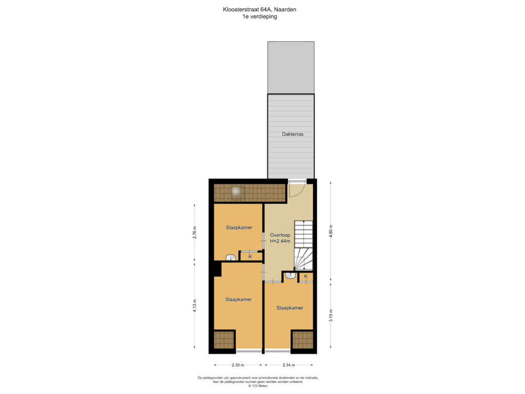 Bekijk plattegrond van 1e verdieping van Kloosterstraat 64-A