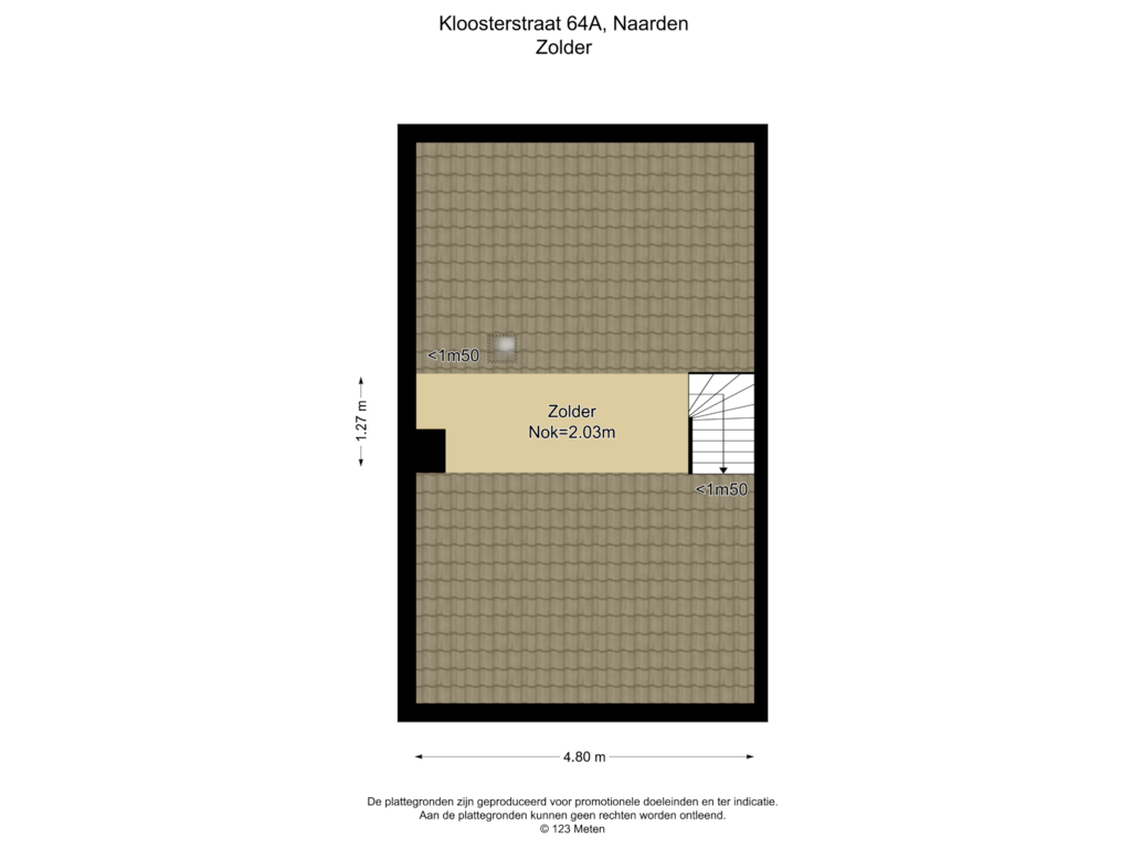 Bekijk plattegrond van Zolder van Kloosterstraat 64-A