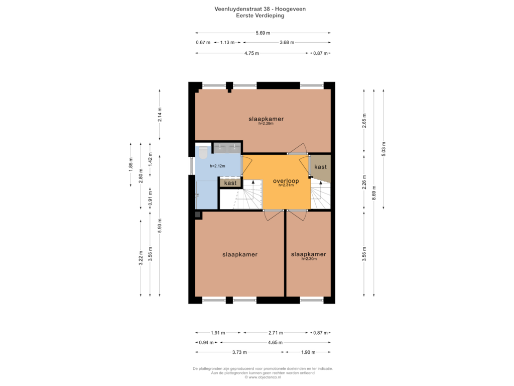 View floorplan of EERSTE VERDIEPING of Veenluydenstraat 38