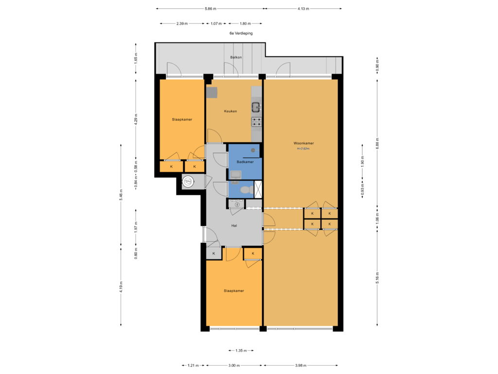 View floorplan of 6e Verdieping of Denijsstraat 133