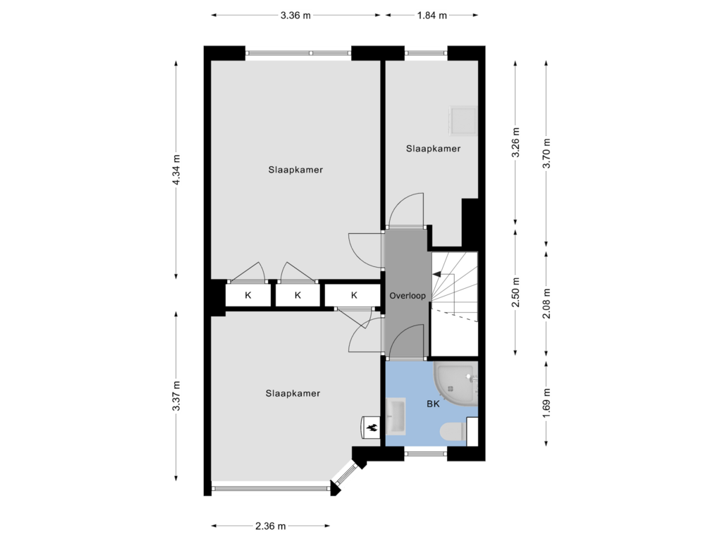 View floorplan of 1e Verdieping of Kalkoenstraat 33