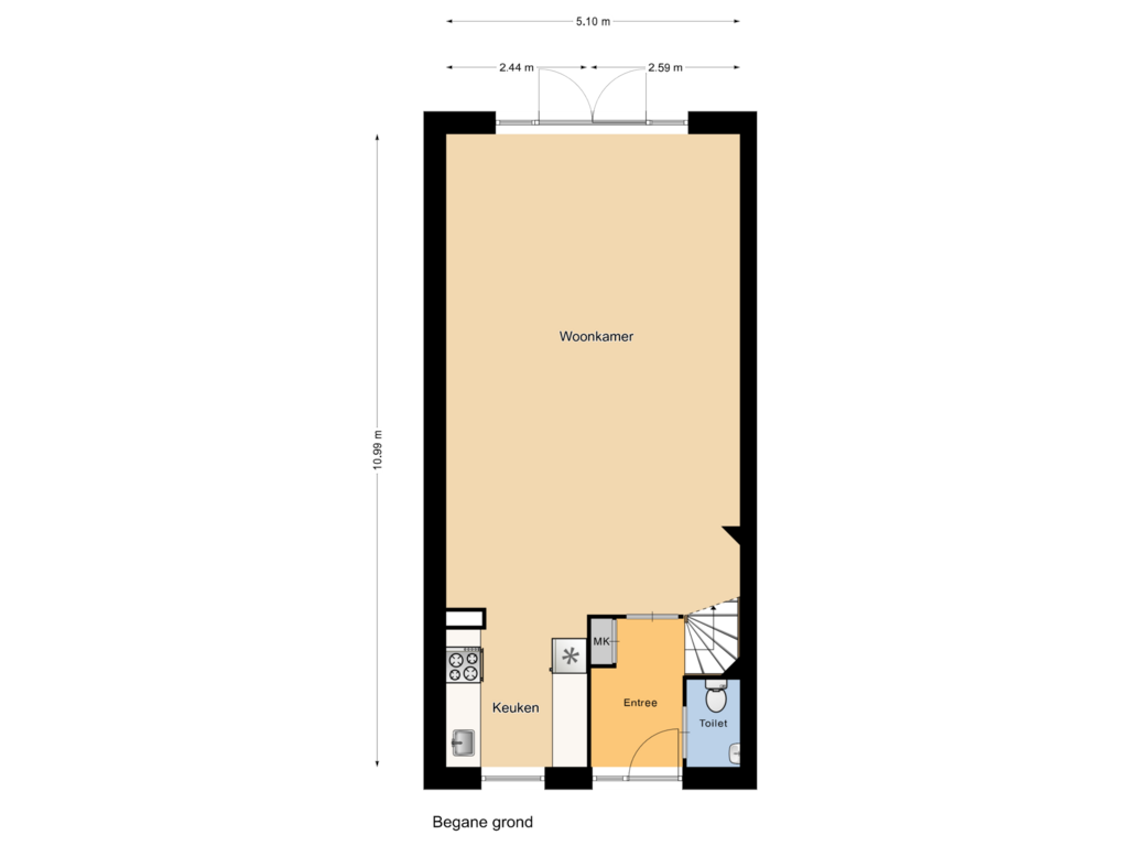 Bekijk plattegrond van Begane grond van Het Veld 1