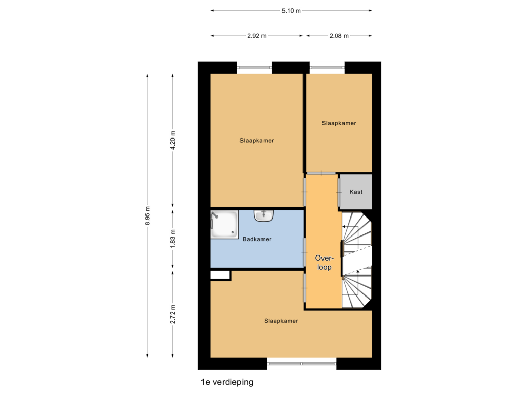 Bekijk plattegrond van 1e verdieping van Het Veld 1