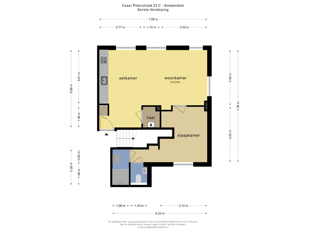 Bekijk plattegrond van EERSTE VERDIEPING van Czaar Peterstraat 23-C