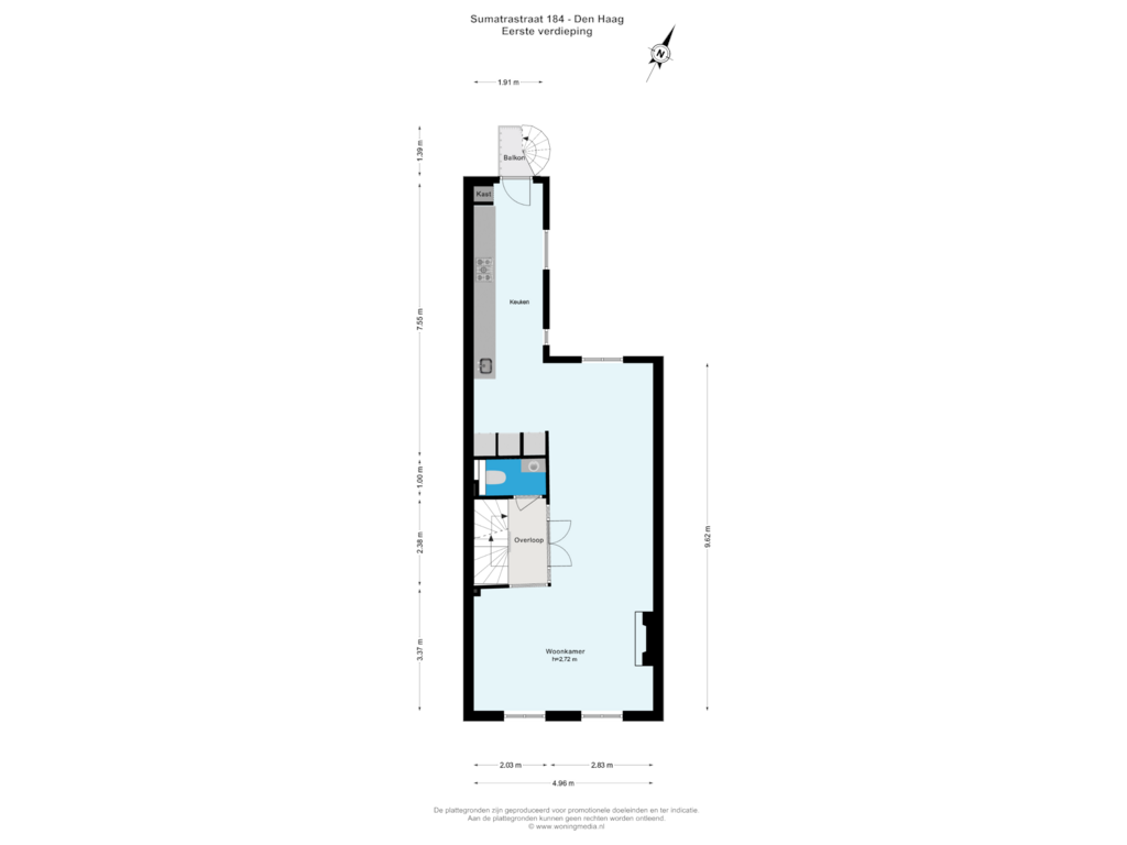 View floorplan of Eerste verdieping of Sumatrastraat 184