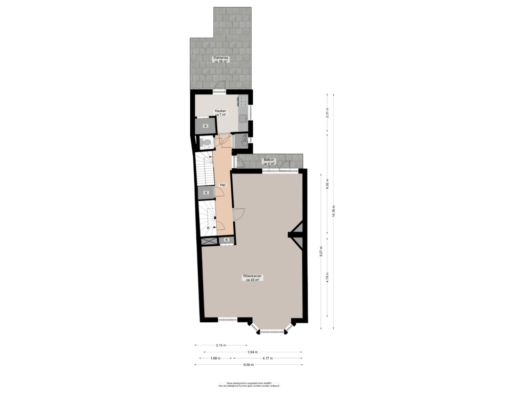 Bekijk plattegrond van Tweede verdieping van Oude Boteringestraat 55-B