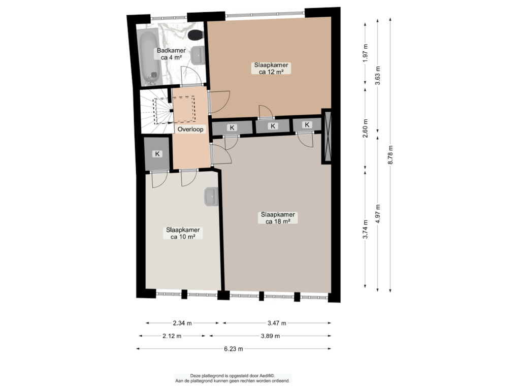 Bekijk plattegrond van Derde verdieping van Oude Boteringestraat 55-B