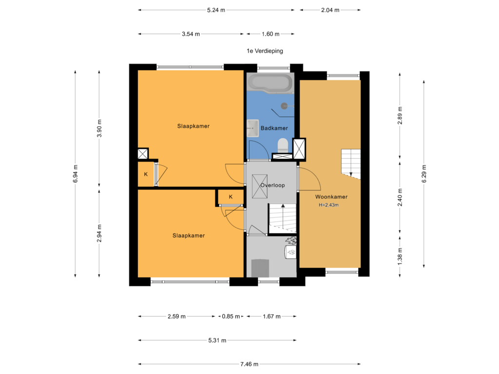 Bekijk plattegrond van 1e Verdieping van Vossenburchkade 45