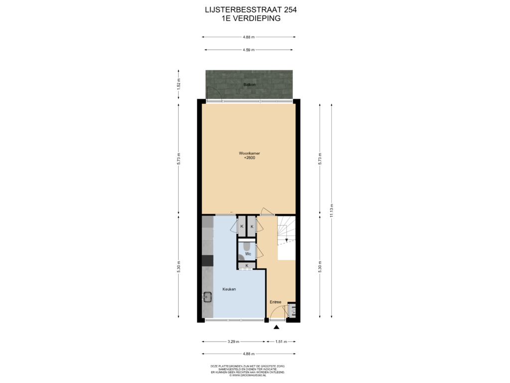 Bekijk plattegrond van 1E Verdieping van Lijsterbesstraat 254