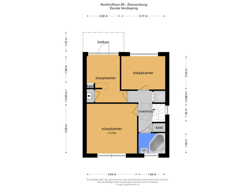 Bekijk plattegrond van EERSTE VERDIEPING van Kerkhoflaan 80