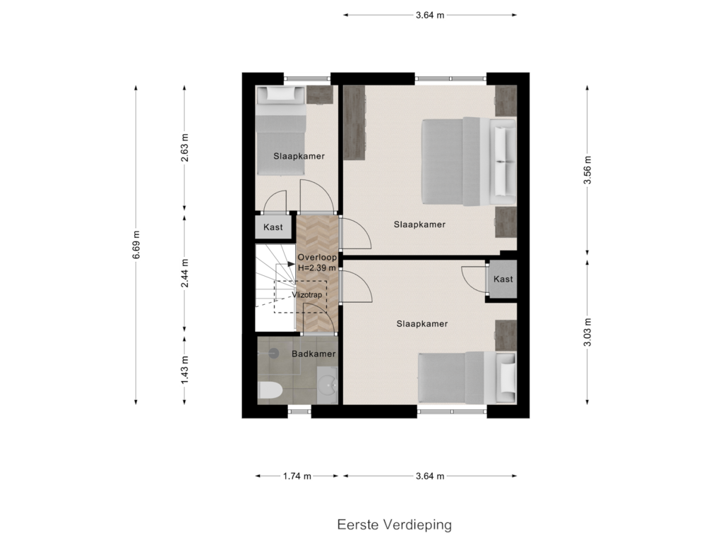 Bekijk plattegrond van Eerste Verdieping van Overhandstraat 53