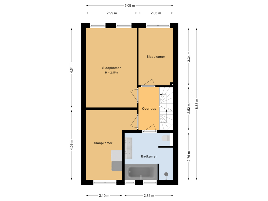 Bekijk plattegrond van Eerste verdieping van Woestijnstraat 3